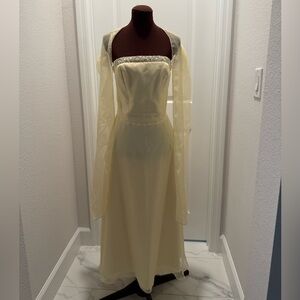 Butter yellow vintage strapless prom dress corset size 10
